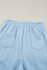 Textured Contrast Edge Top and High Waist Pants Set