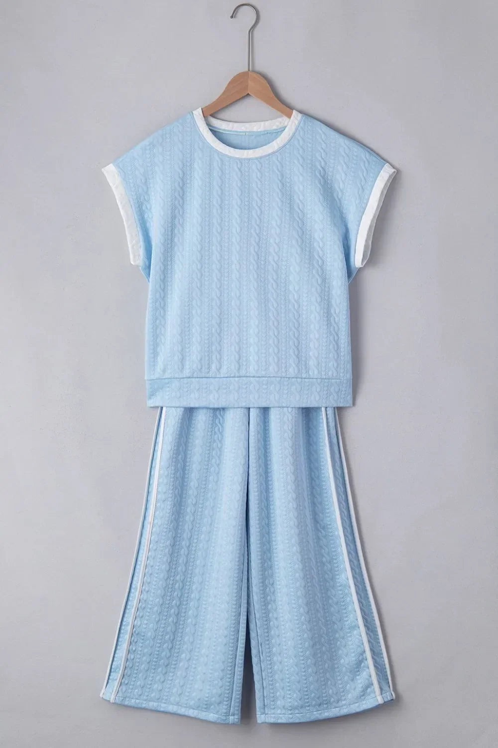 Textured Contrast Edge Top and High Waist Pants Set