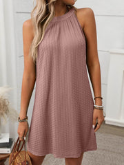 Textured Grecian Neck Mini Dress Dusty Pink / S