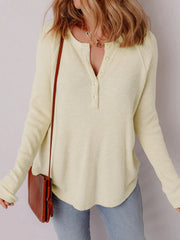 Textured Knit Half Buttons Henley Top