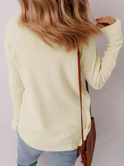 Textured Knit Half Buttons Henley Top