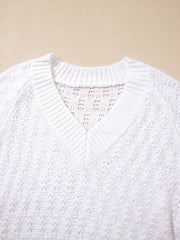 Textured Knit Ribbed Edge V Neck Loose Sweater