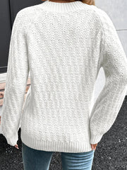 Textured Knit Ribbed Edge V Neck Loose Sweater