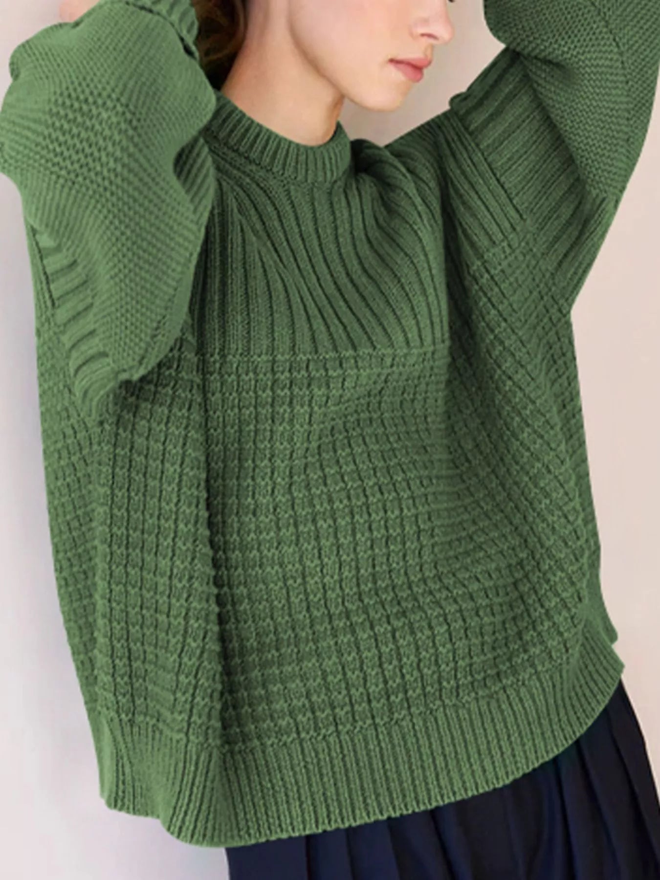 Textured Knit Round Neck Sweater