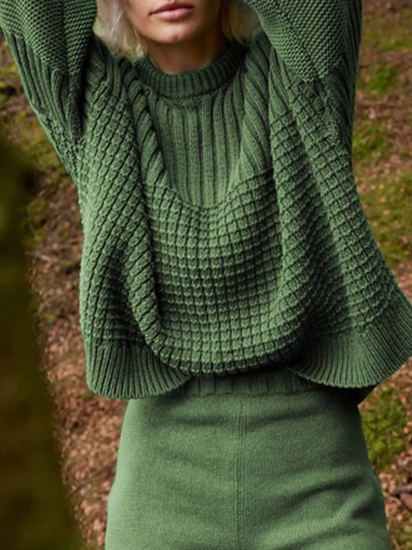 Textured Knit Round Neck Sweater