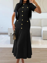 Textured Knit Short Sleeve Dress Black / S