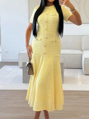 Textured Knit Short Sleeve Dress Yellow / S