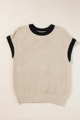 Textured Knit Sweater with Contrast Trim Details