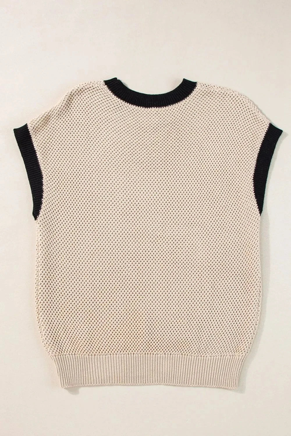 Textured Knit Sweater with Contrast Trim Details