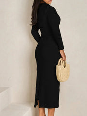 Textured Long Sleeve Midi Dress