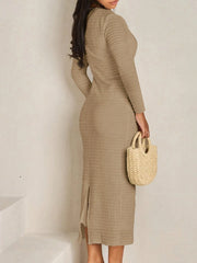 Textured Long Sleeve Midi Dress