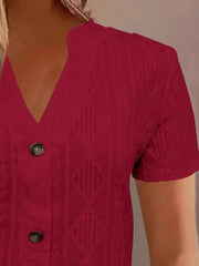 Textured Notched Short Sleeve Blouse