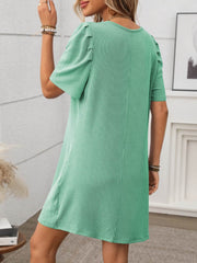 Textured Round Neck Short Sleeve Mini Dress
