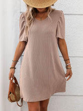 Textured Round Neck Short Sleeve Mini Dress Pale Blush / S
