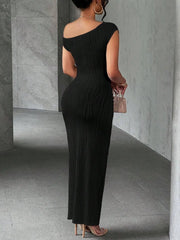 Textured Single Shoulder Bodycon Maxi Dress