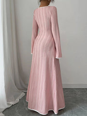 Textured Square Neck Long Sleeve Maxi Dress