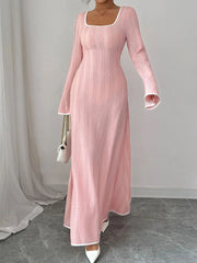 Textured Square Neck Long Sleeve Maxi Dress