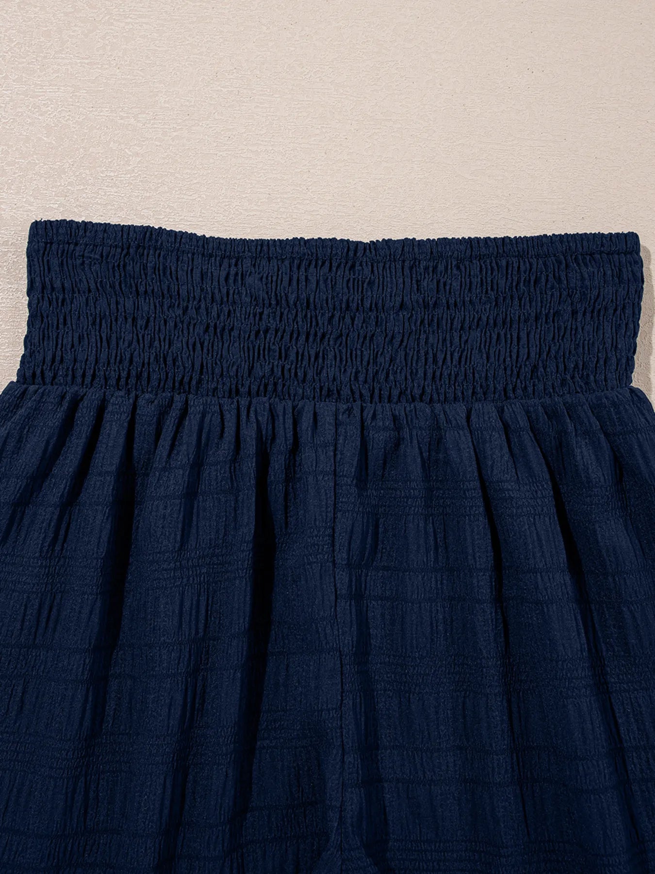 Textured Square Neck Top and Shirred High Waist Shorts Set