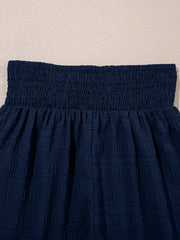 Textured Square Neck Top and Shirred High Waist Shorts Set