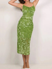 Textured Tie Front Cami Dress Green / S