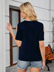 Textured V-Neck Cold Shoulder Top