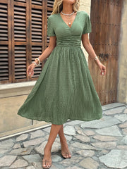 Textured V-Neck Short Sleeve Dress