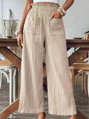 Textured Wide-Leg Pants Tan / S