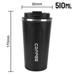 Thermo Cafe Car Thermos Mug - Leak-Proof Travel Thermo Cup for Tea, Water, Coffee - 380/510ML Double Stainless Steel 510ML Black / as picture show