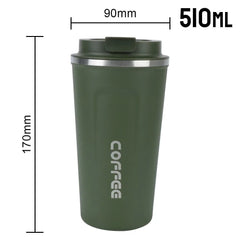 Thermo Cafe Car Thermos Mug - Leak-Proof Travel Thermo Cup for Tea, Water, Coffee - 380/510ML Double Stainless Steel 510ML Green / as picture show
