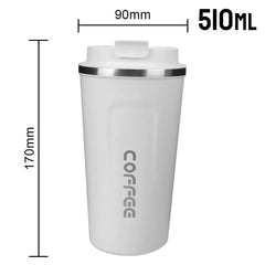 Thermo Cafe Car Thermos Mug - Leak-Proof Travel Thermo Cup for Tea, Water, Coffee - 380/510ML Double Stainless Steel 510ML White / as picture show