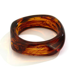 Thick Marbled and Solid Resin Bangle Brown