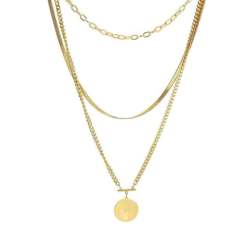 Three-tiered Round Brand Pendant Necklace N929 / 45cm
