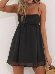 Tie Back Spaghetti Strap Mini Dress Black / S