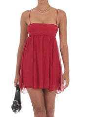 Tie Back Spaghetti Strap Mini Dress Red / S