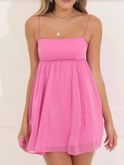 Tie Back Spaghetti Strap Mini Dress Rose Red / S