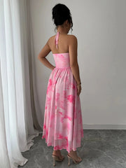 Tie-Dye Halter Sleeveless Midi Dress