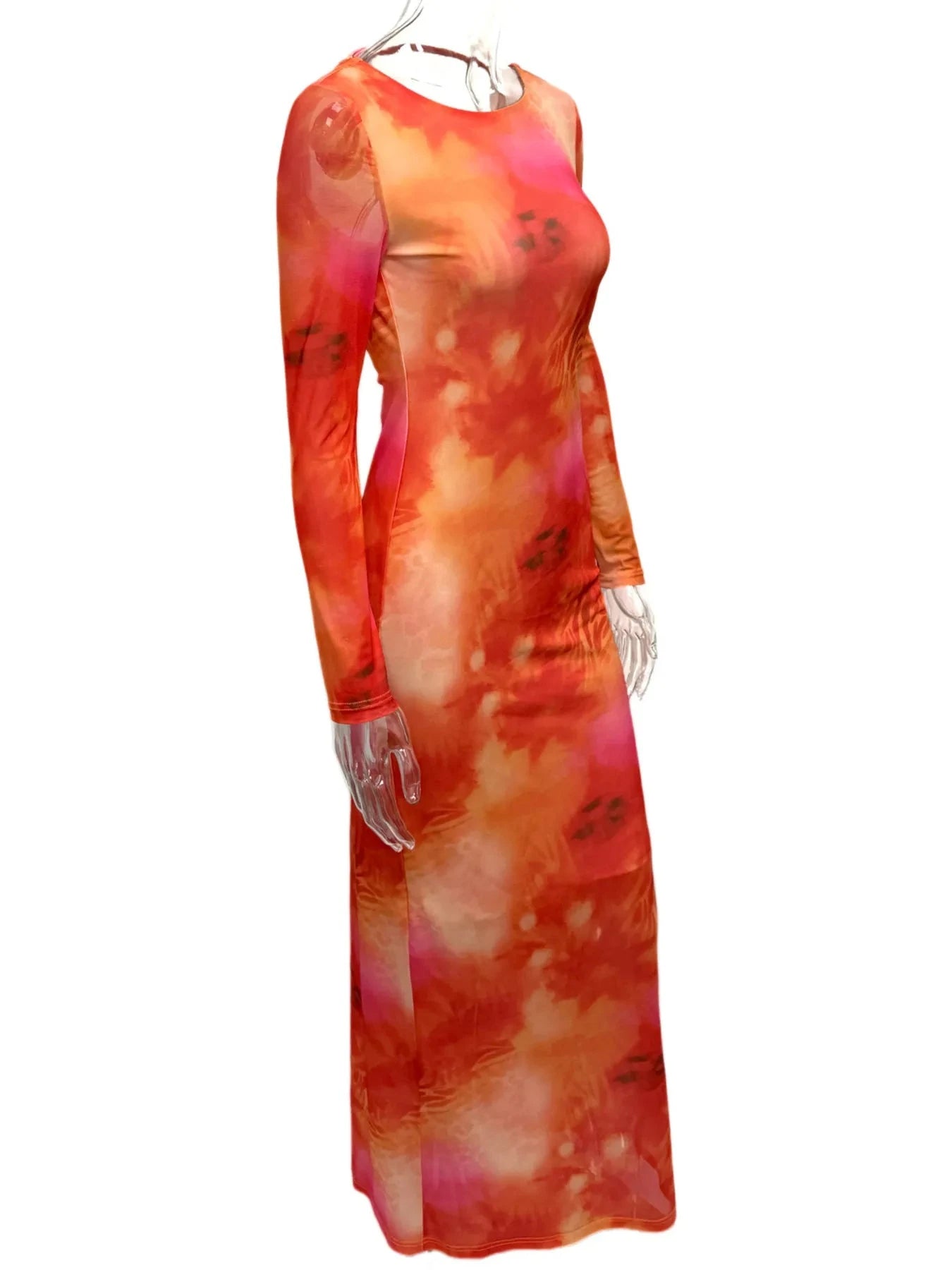 Tie-Dye Long Sleeve Maxi Bodycon Dress