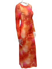 Tie-Dye Long Sleeve Maxi Bodycon Dress