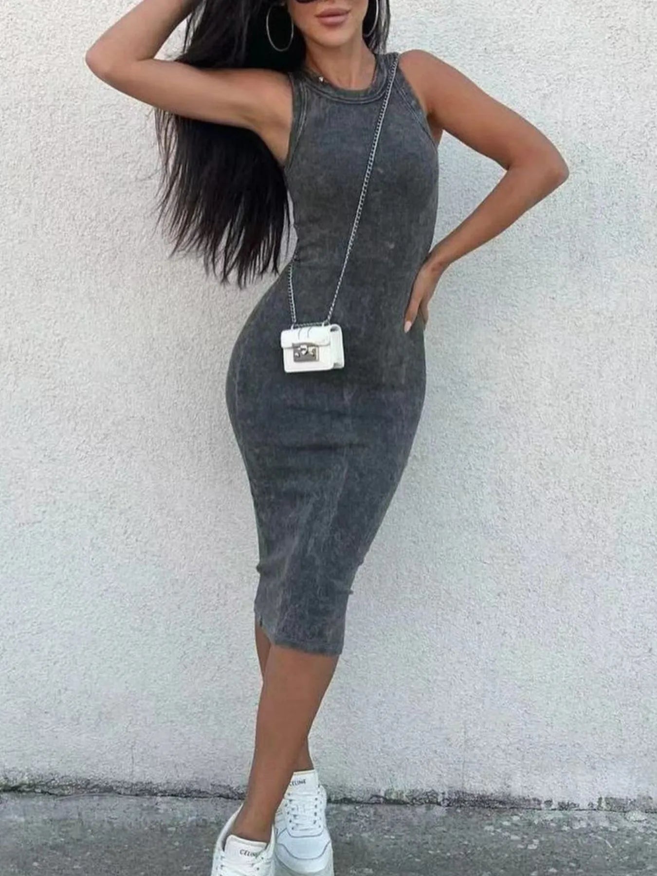 Tie-Dye Ribbed Bodycon Tank Dress