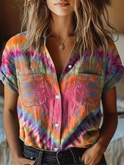 Tie-Dye Short Sleeve Button-Up Shirt