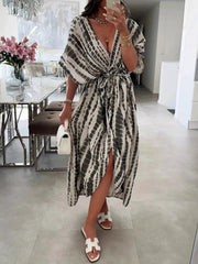 Tie-Dye Tie Waist Wrap Dress Black / S