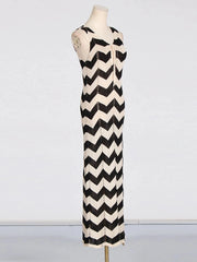 Tie Front Chevron Striped Maxi Dress