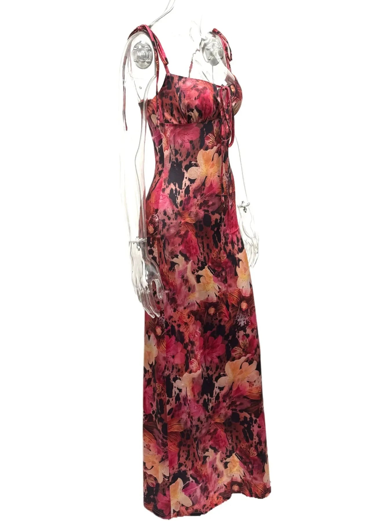 Tie Front Floral Print Maxi Dress