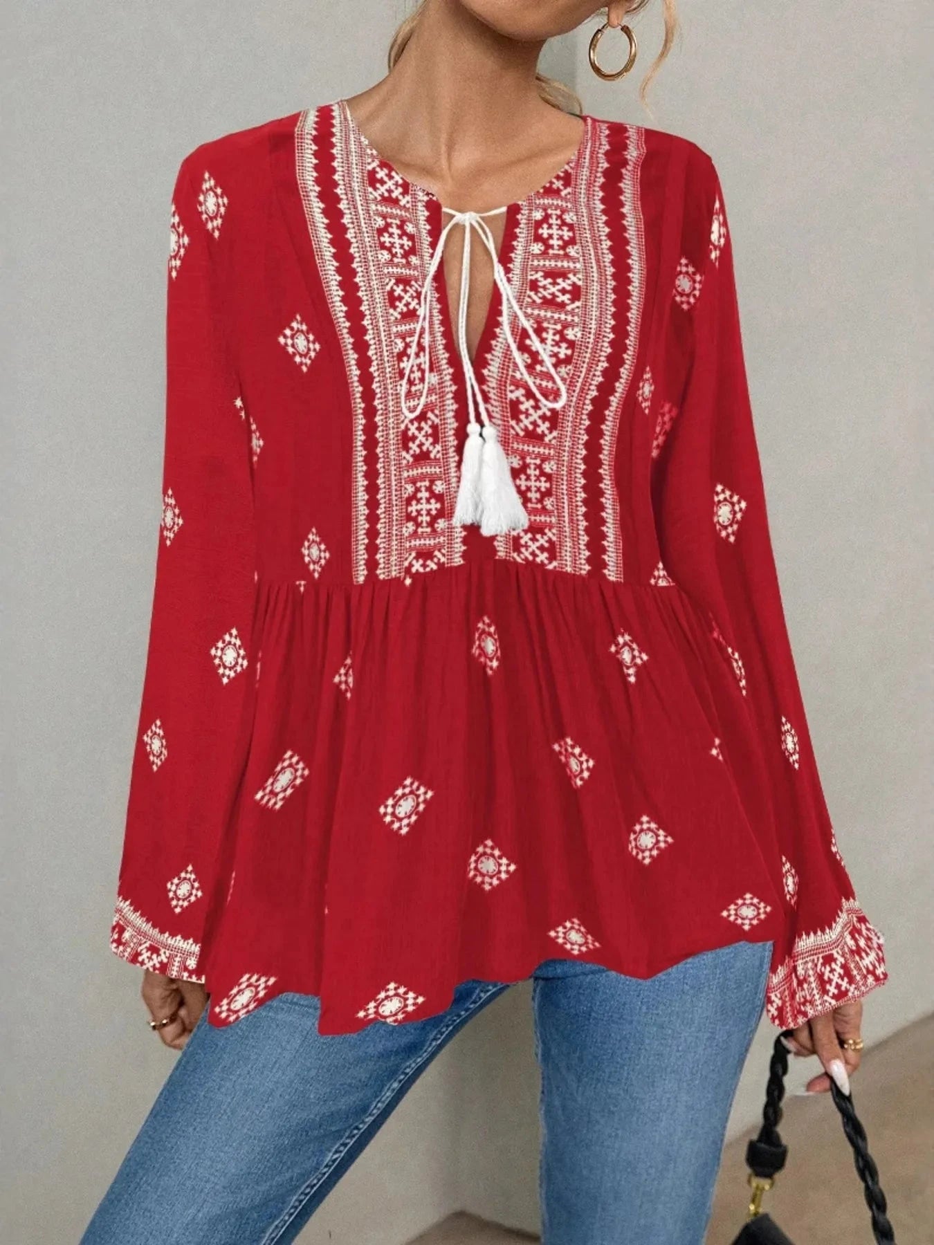 Tie Front Long Sleeve Blouse