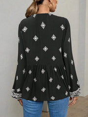Tie Front Long Sleeve Blouse