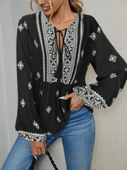 Tie Front Long Sleeve Blouse