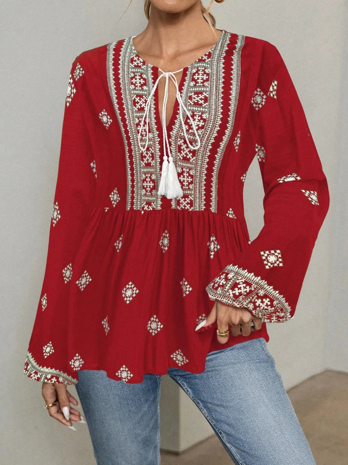 Tie Front Long Sleeve Blouse