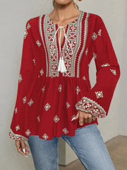 Tie Front Long Sleeve Blouse