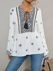 Tie Front Long Sleeve Blouse