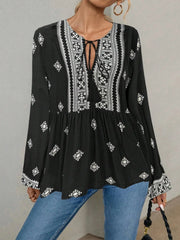 Tie Front Long Sleeve Blouse